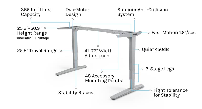 Bamboo Standing Desk 48 x 30 inch Adjustable Gray G694489