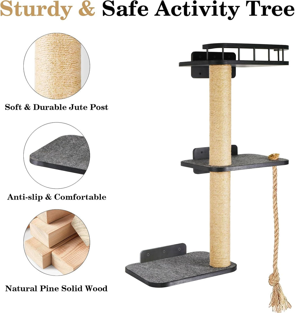 3-Tier Cat Wall Shelves with Scratching Post Z70784