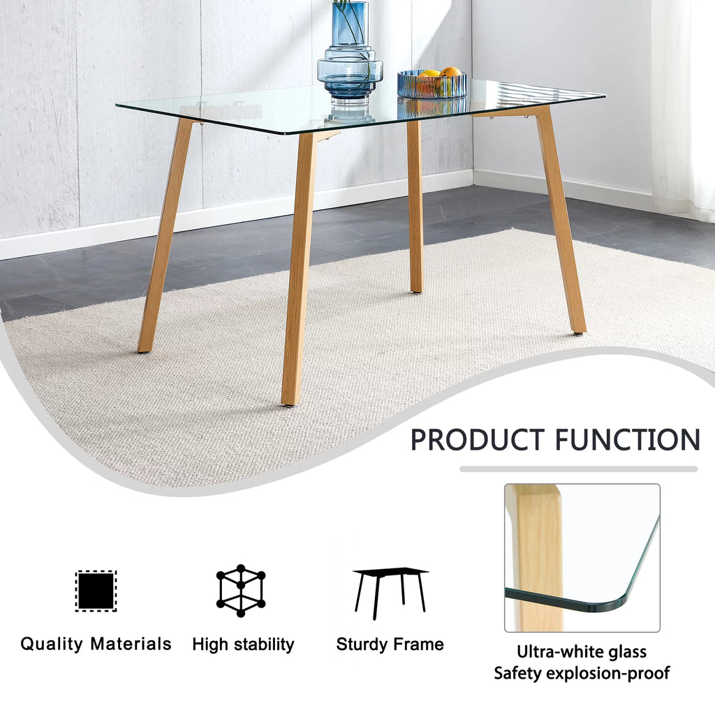 Glass Dining Table Rectangular with Tempered Glass Tabletop and Black Metal Legs T181