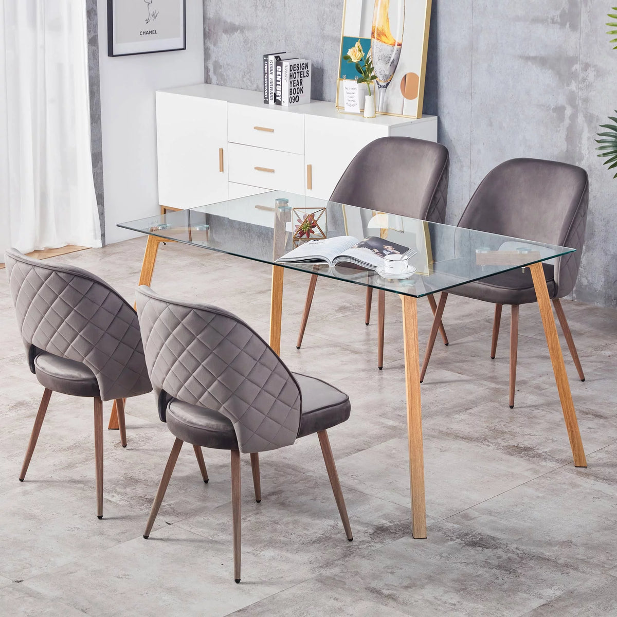 Glass Dining Table Rectangular with Tempered Glass Tabletop and Black Metal Legs T181