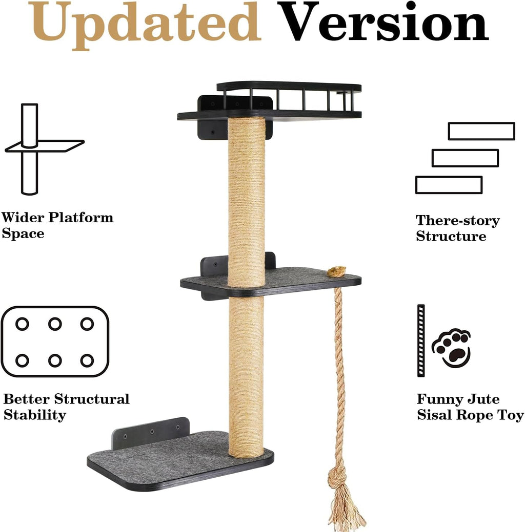 3-Tier Cat Wall Shelves with Scratching Post Z70784