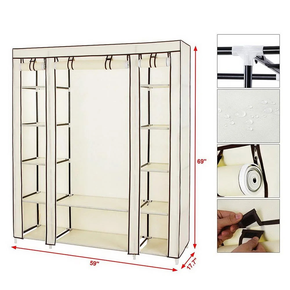 69" Portable Heavy Duty Clothes Closet Wardrobe Storage Organizer Z431