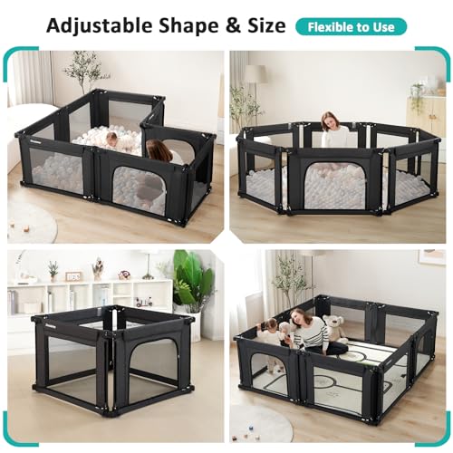 Black Adjustable Large Baby Playpen with Breathable Mesh E5636