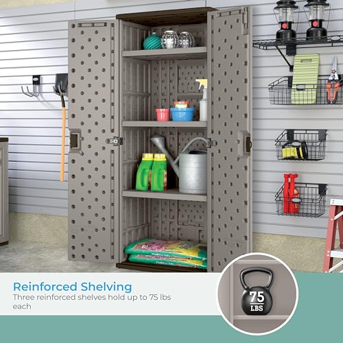 Plastic Tall Storage Cabinet with Doors and Shelves F2615