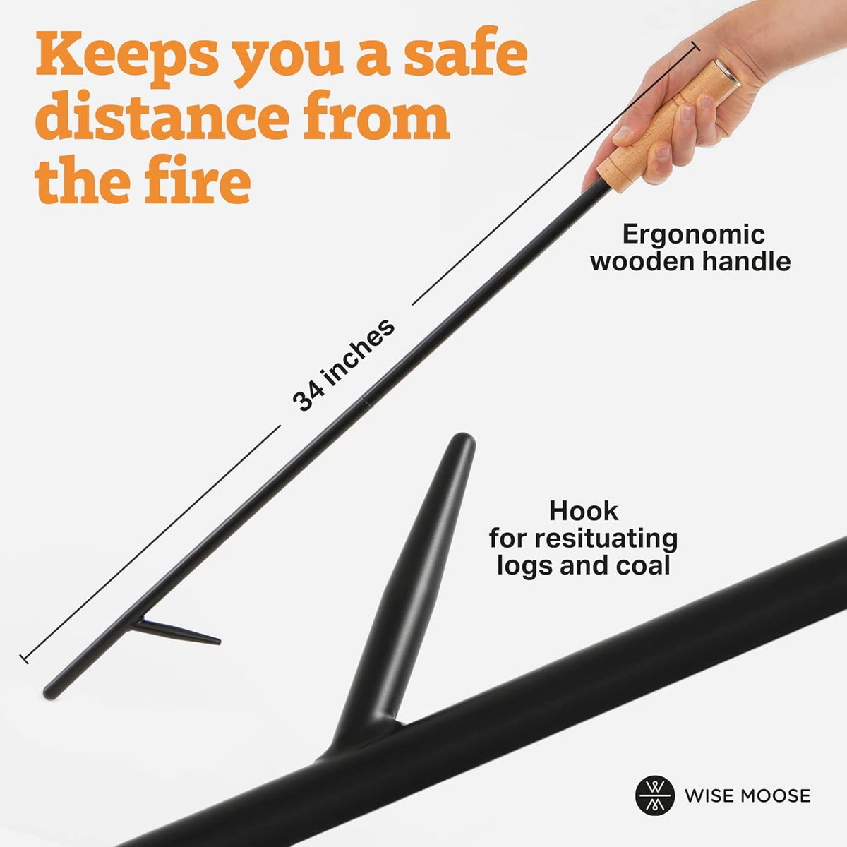 34 Inch Fire Poker with Wooden Handle I685