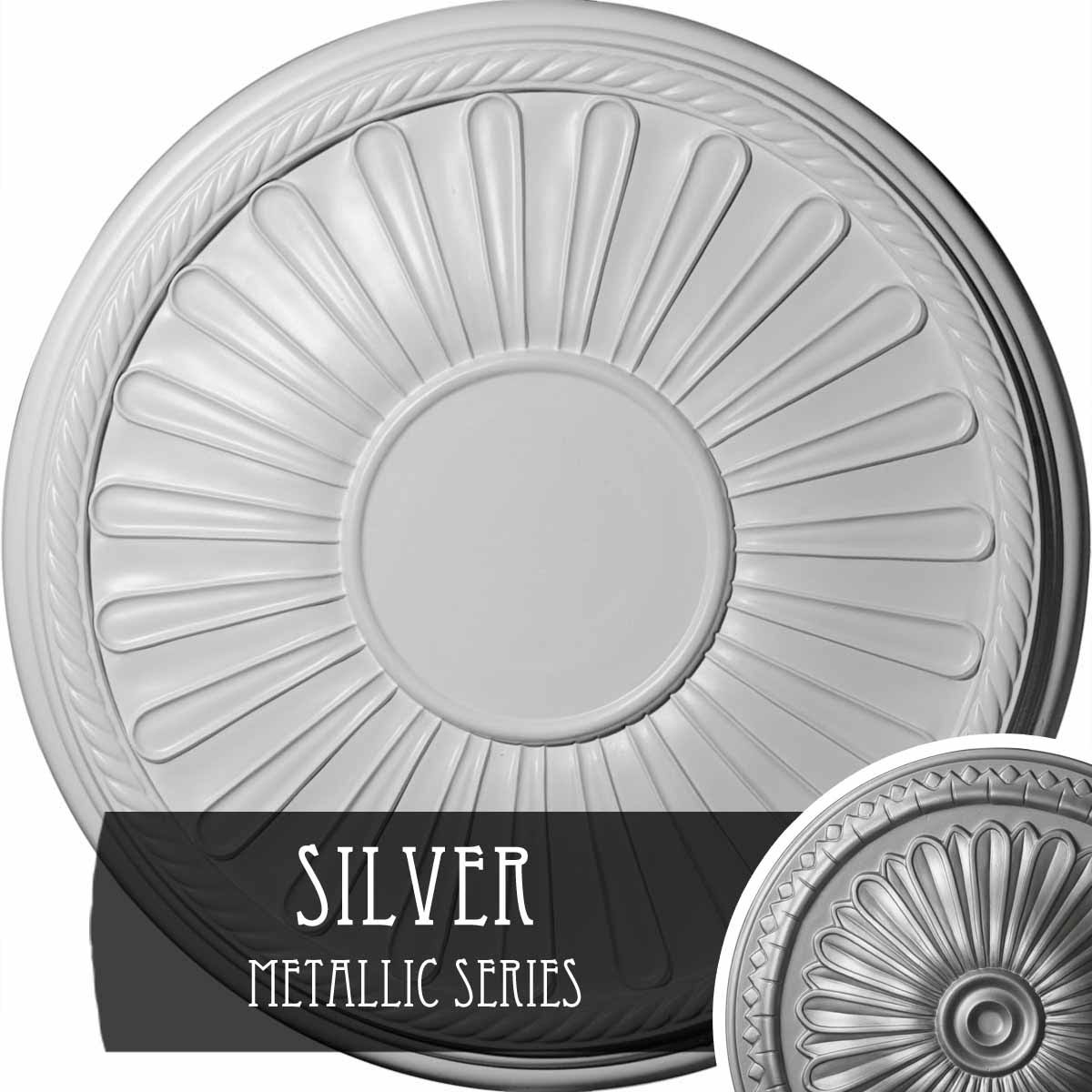 19 7/8 inch x 1 1/4 inch Hand-Painted Silver Ceiling Medallion Q636
