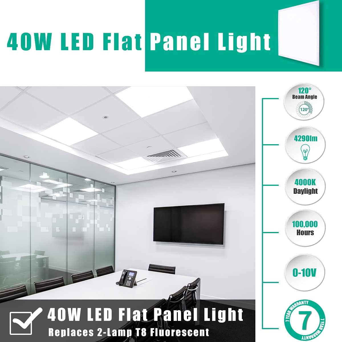 2X2 FT 39W 4000K 4290 LM Back Lit LED Flat Panel Troffer Light Fixture, 4-Pack V93519