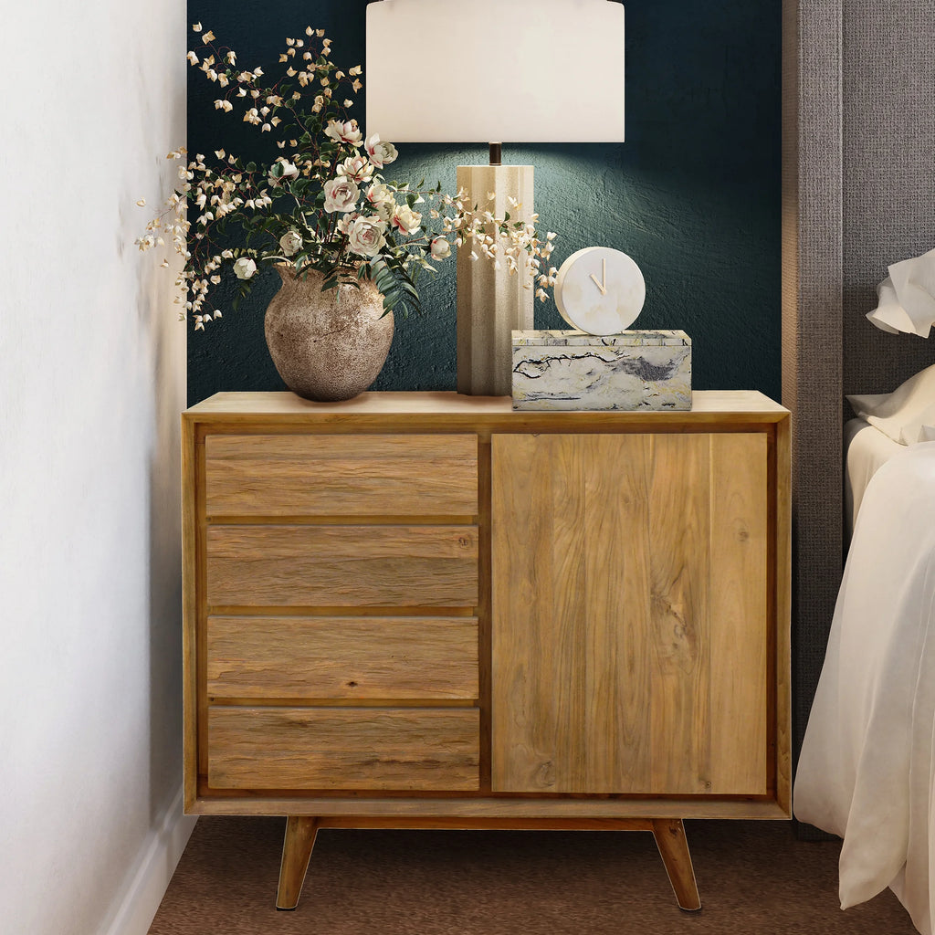 Recycled Teak Wood Chest with 1 Door, 4 Drawers I349
