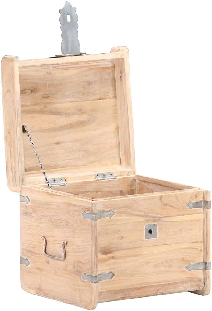 Rustic Solid Acacia Wood Chest Storage with Safety Hinge 15.7" x 15.7" x 15.7" Y306851
