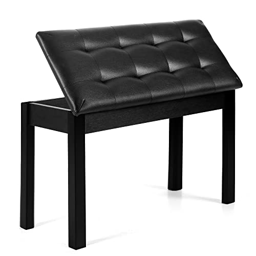 White Wooden Piano Bench with Storage and Padded Cushion F49581