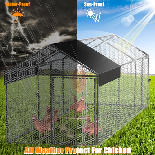 Large Metal Chicken Coop 120" L×40" W×40" H Heavy Duty Chicken Run Hen House with Waterproof Anti-UV Cover R2696