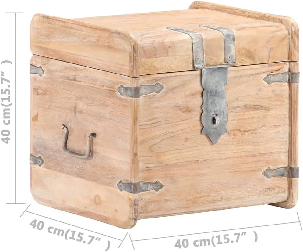 Rustic Solid Acacia Wood Chest Storage with Safety Hinge 15.7" x 15.7" x 15.7" Y306851