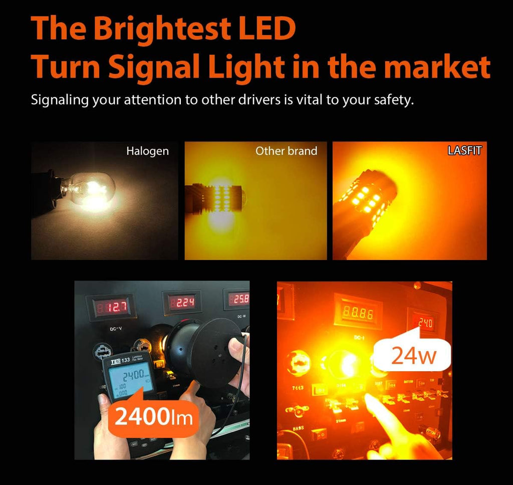 7443 LED Bulb CANBUS Ready Turn Signal Light Error Free Anti Hyper Flash Amber Yellow Pack of 2 C539569