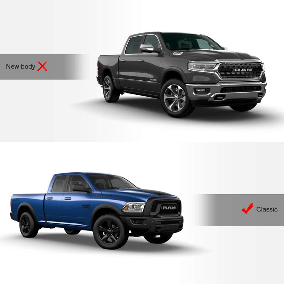 Chrome Front Hood Bumper Grille For Ram 1500 2013-2018 / Classic 2019-2022 D4018