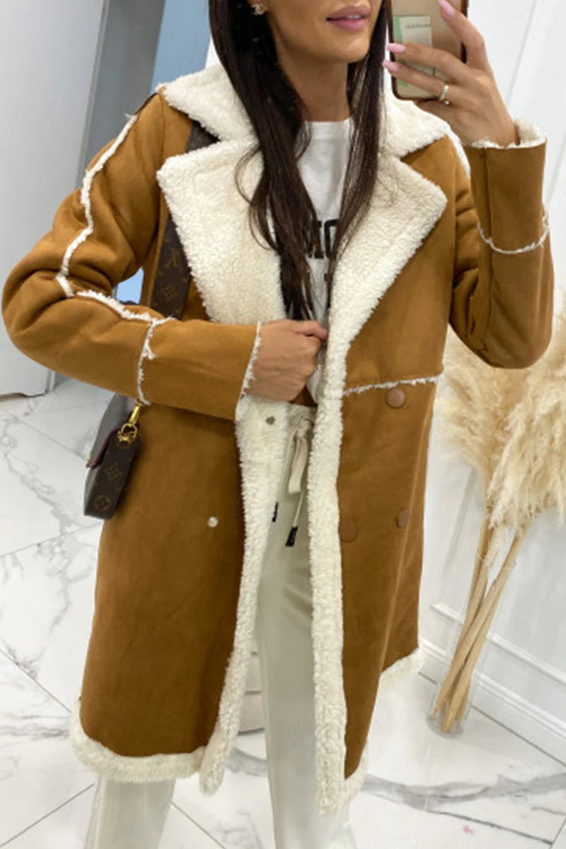 Solid Patchwork Pocket Half A Turtleneck Outerwear S119056
