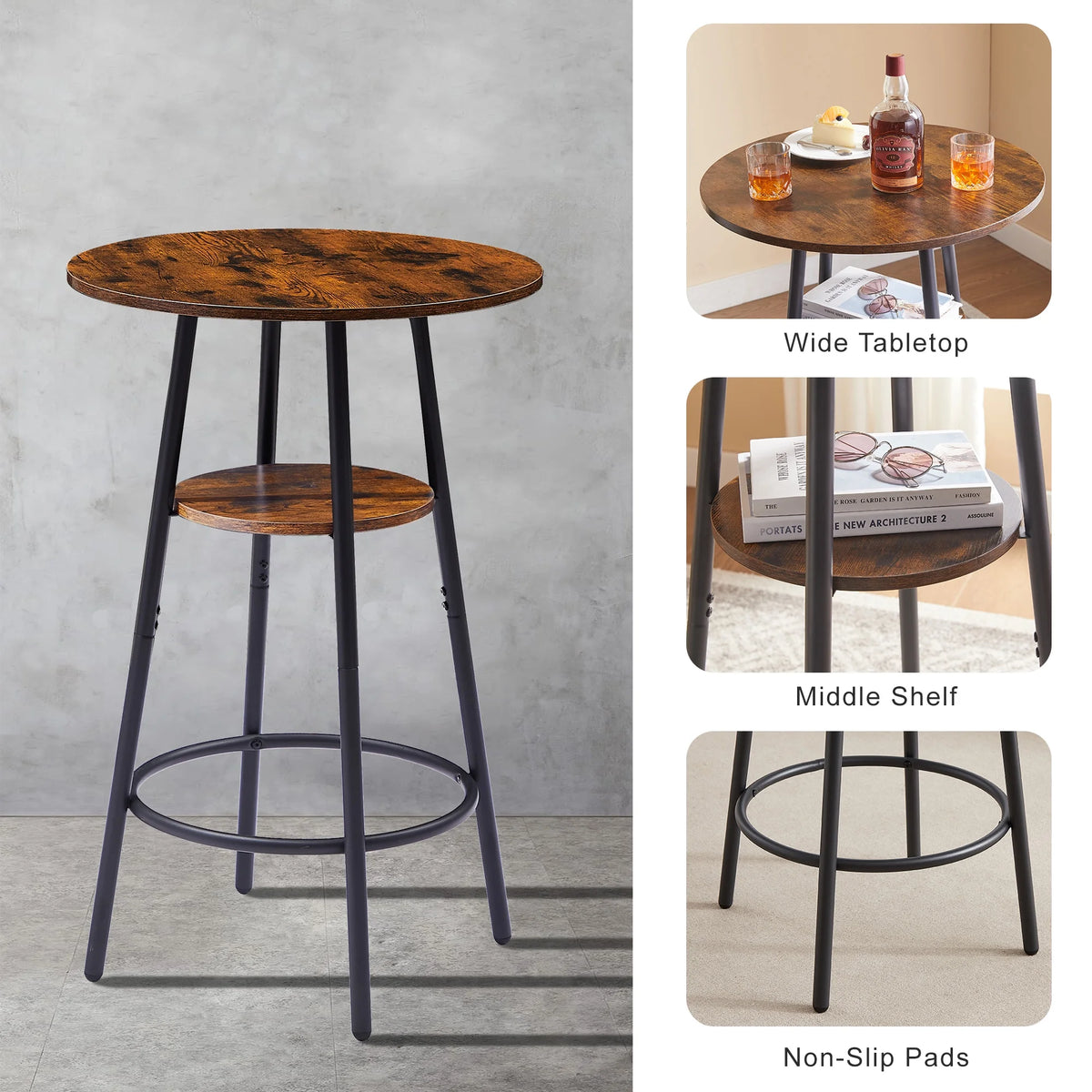 Counter Height Dining Set for 2, Metal Bistro Pub Table Set w/ Cushioned Stools T413112
