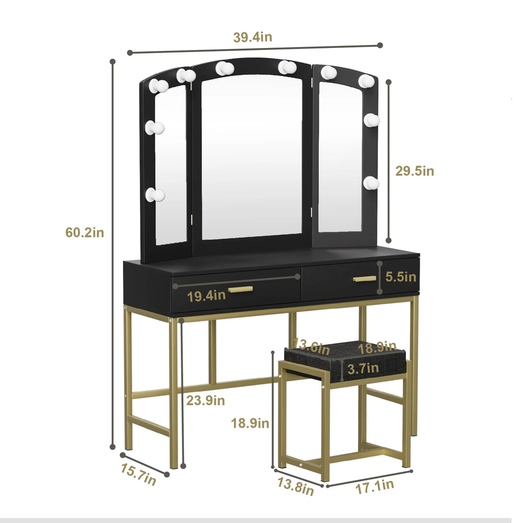 Vanity Table with Lighted Mirror Black O777173