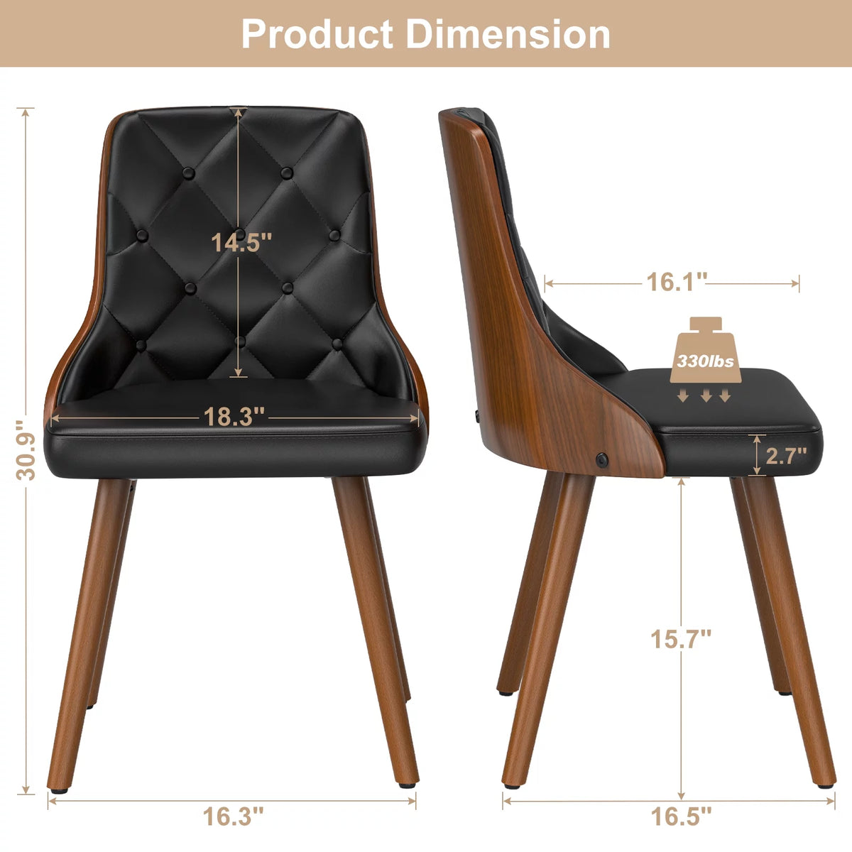 Black Set of 2 PU Leather Upholstered Dining Chairs H674