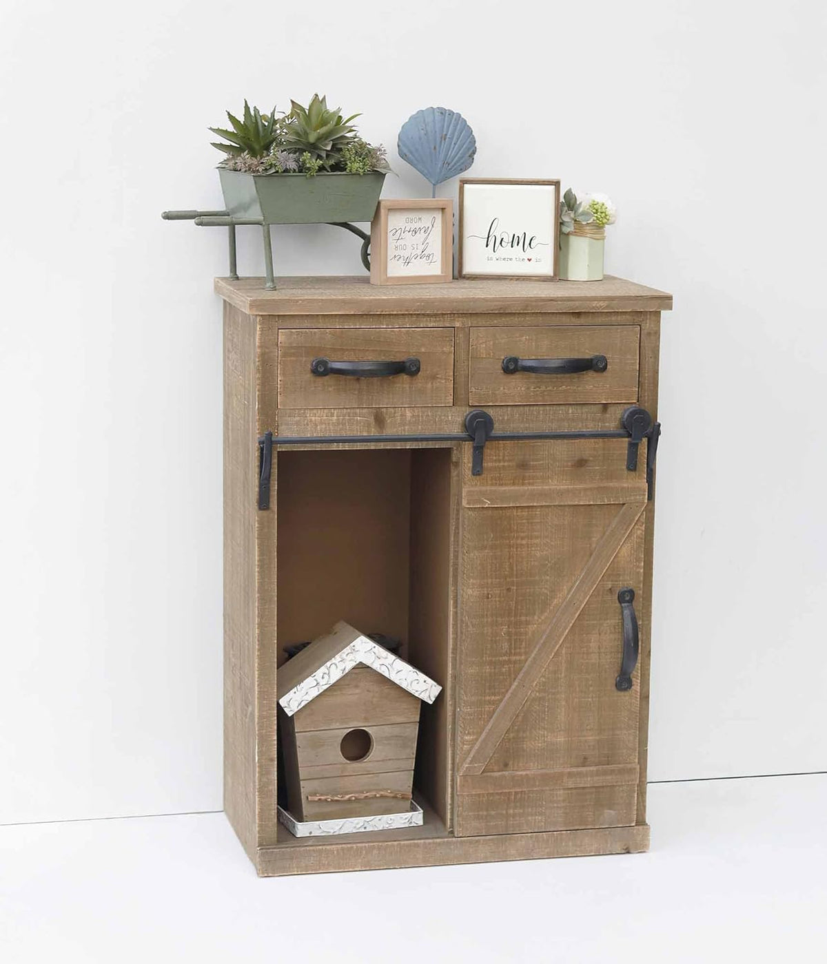 Rustic Barn Door Wood End Table Console Cabinet M761154