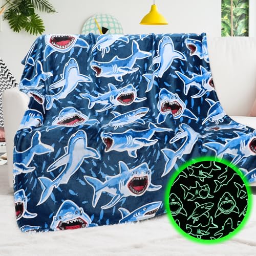 Glow in The Dark Shark Blanket 50x60 inch L73649