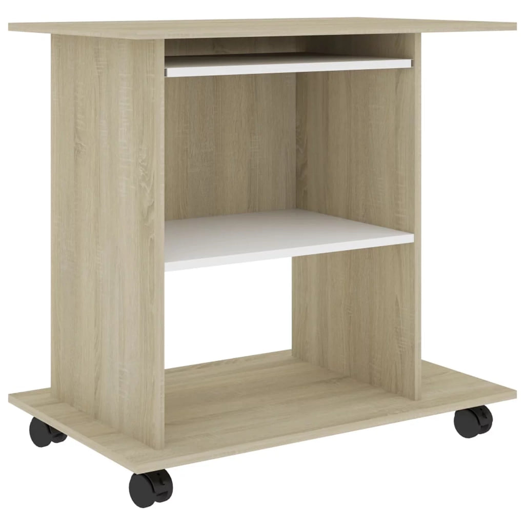 White and Sonoma Oak Computer Desk with Keyboard Tray J3450