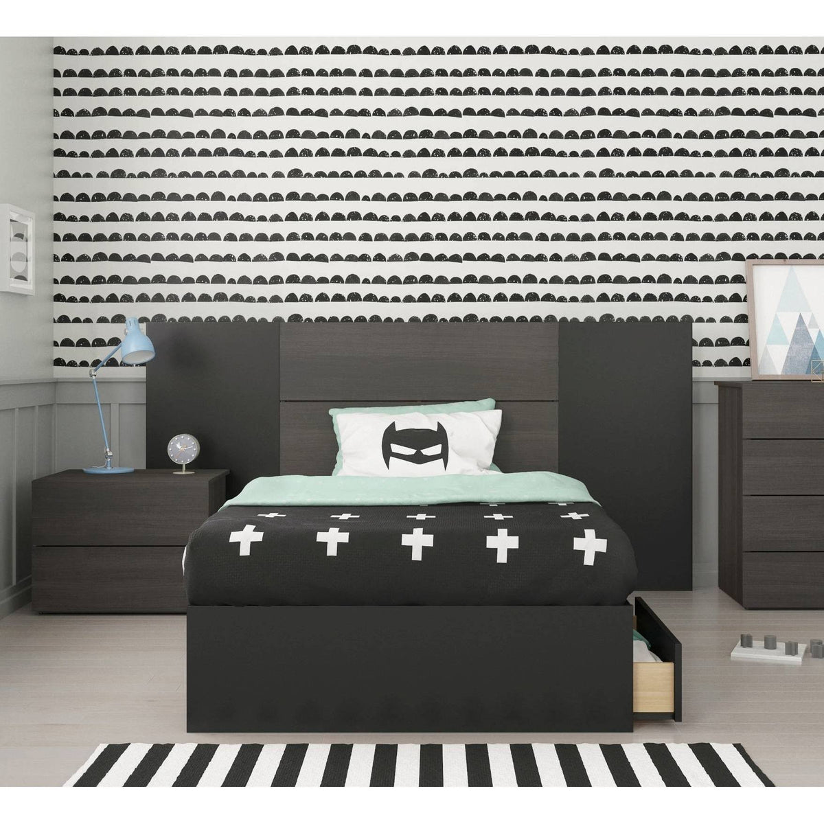 Ebony Black 4 Piece Twin Size Bedroom Set U368481