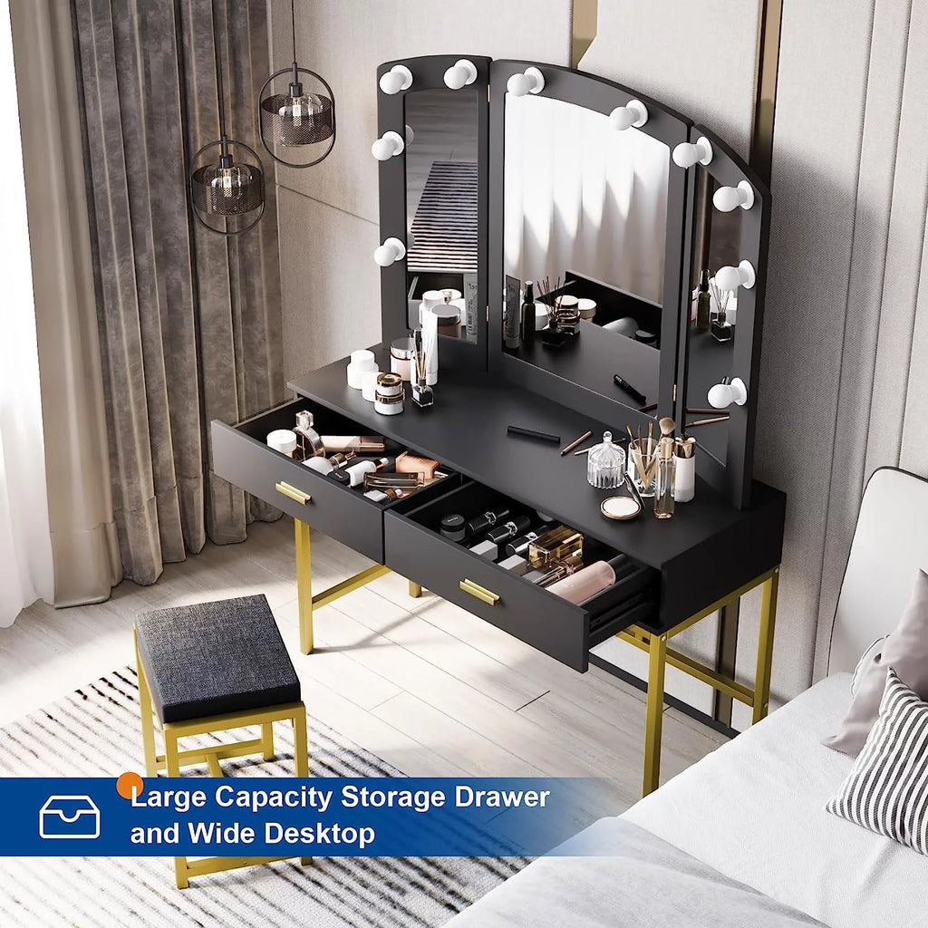 Vanity Table with Lighted Mirror Black O777173