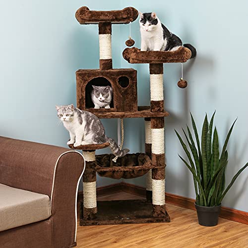 56.3-Inch Light Gray Cat Tree with Scratching Posts W281272