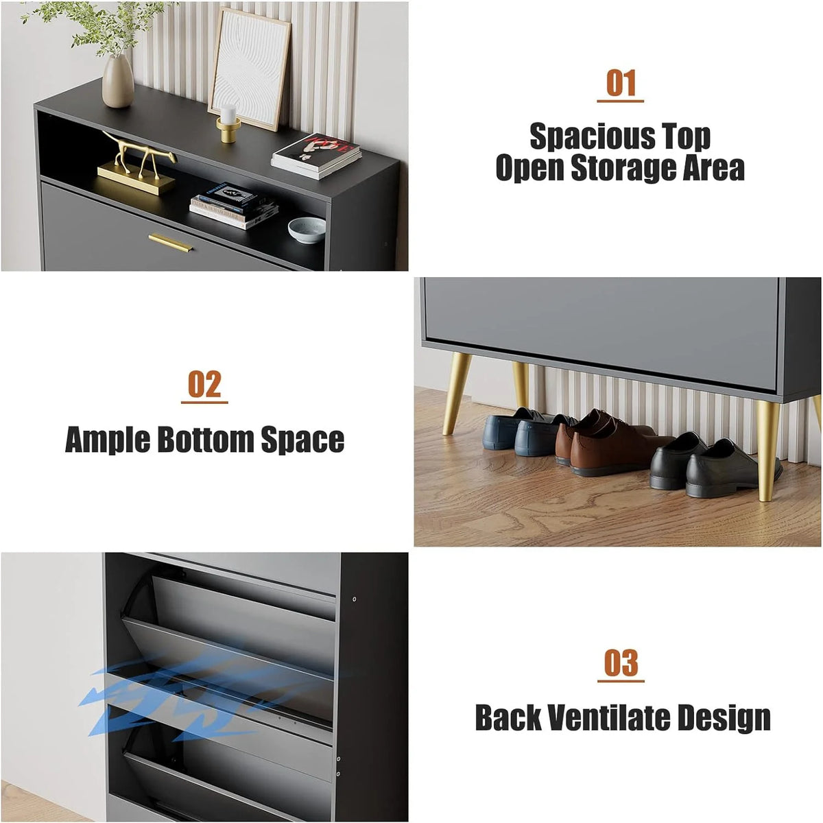 Black Narrow Shoe Cabinet with 2 Flip Drawers P290746