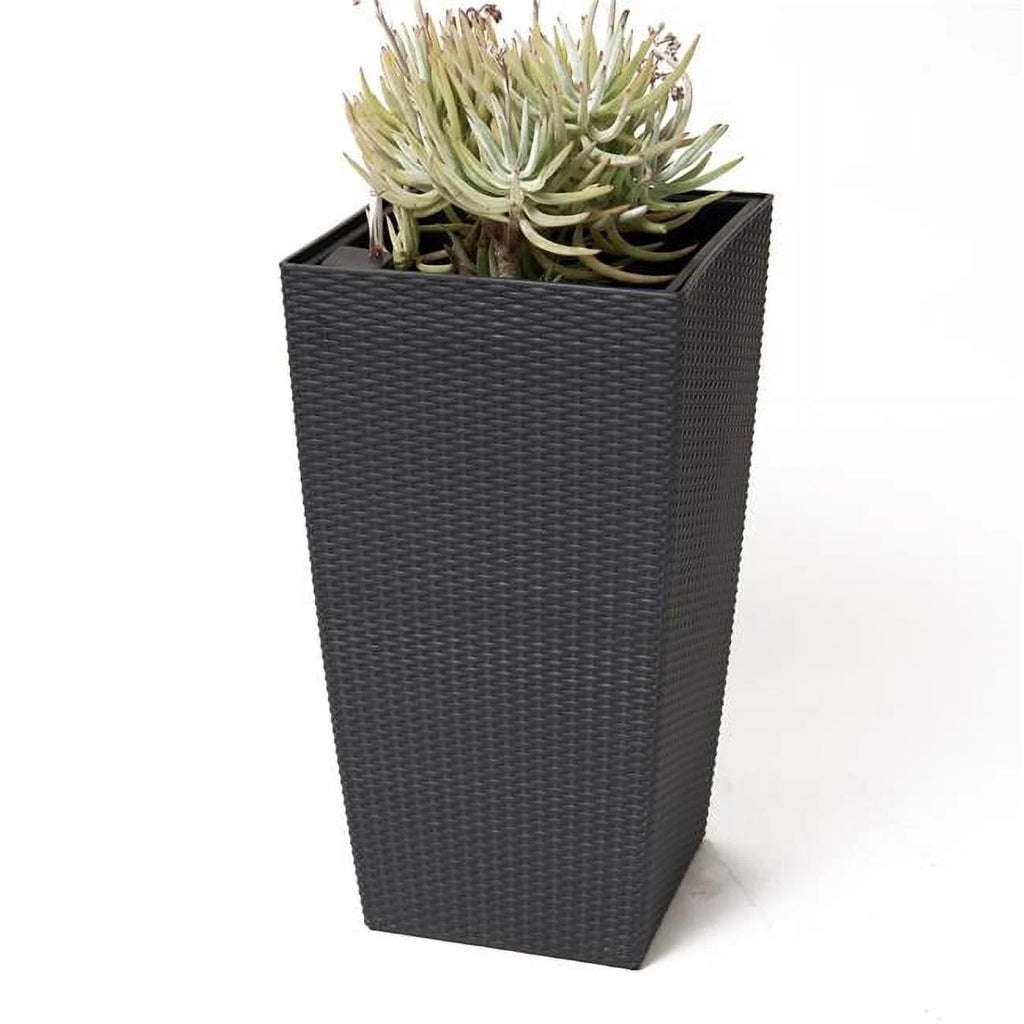 30" Black Rattan Self Watering Square Planter Pot E773