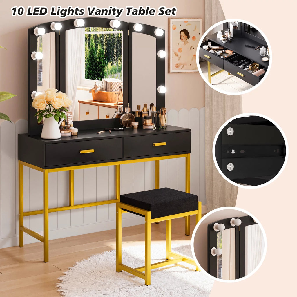 Vanity Table with Lighted Mirror Black O777173