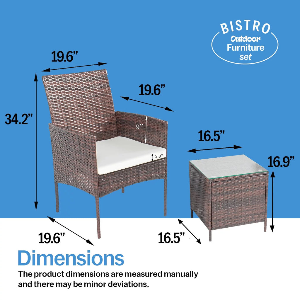 3 Piece Rattan Bistro Patio Furniture Set W73643