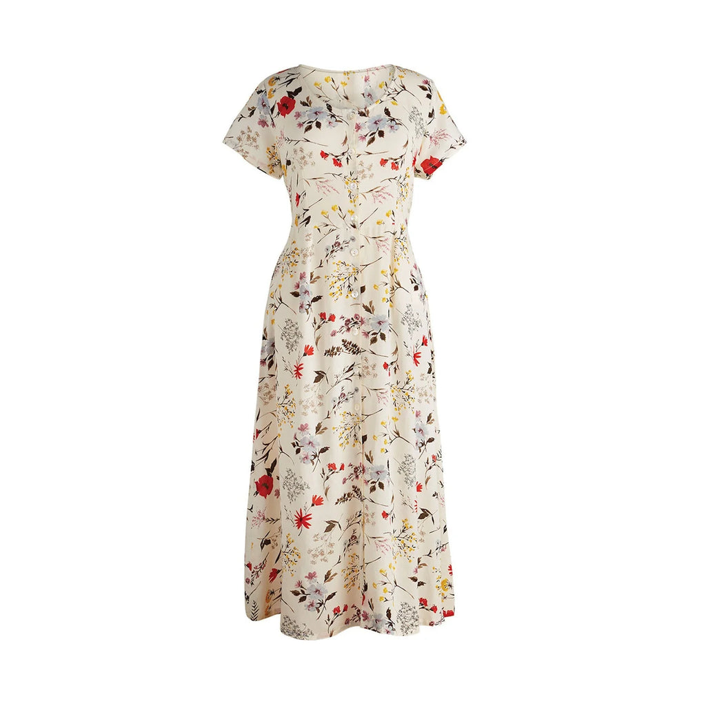 Spring Garden Dress Button Front Short Sleeve Floral G589342