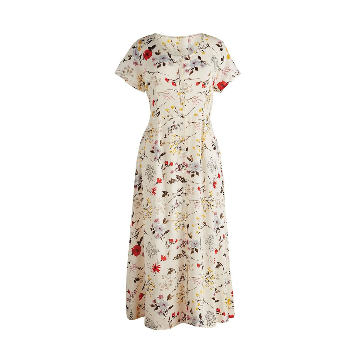 Spring Garden Dress Button Front Short Sleeve Floral G589342