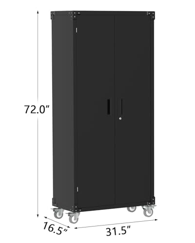 Metal Storage Cabinet with Wheels, Steel Tool Cabinet with Pegboard and 4 Adjustable Shelves N542585