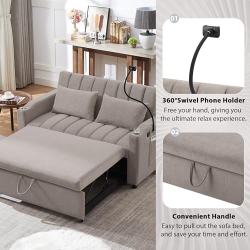 Beige 3 in 1 Convertible Single Sofa Bed Lounger Chair with Pillow and Adjustable Backrest H103