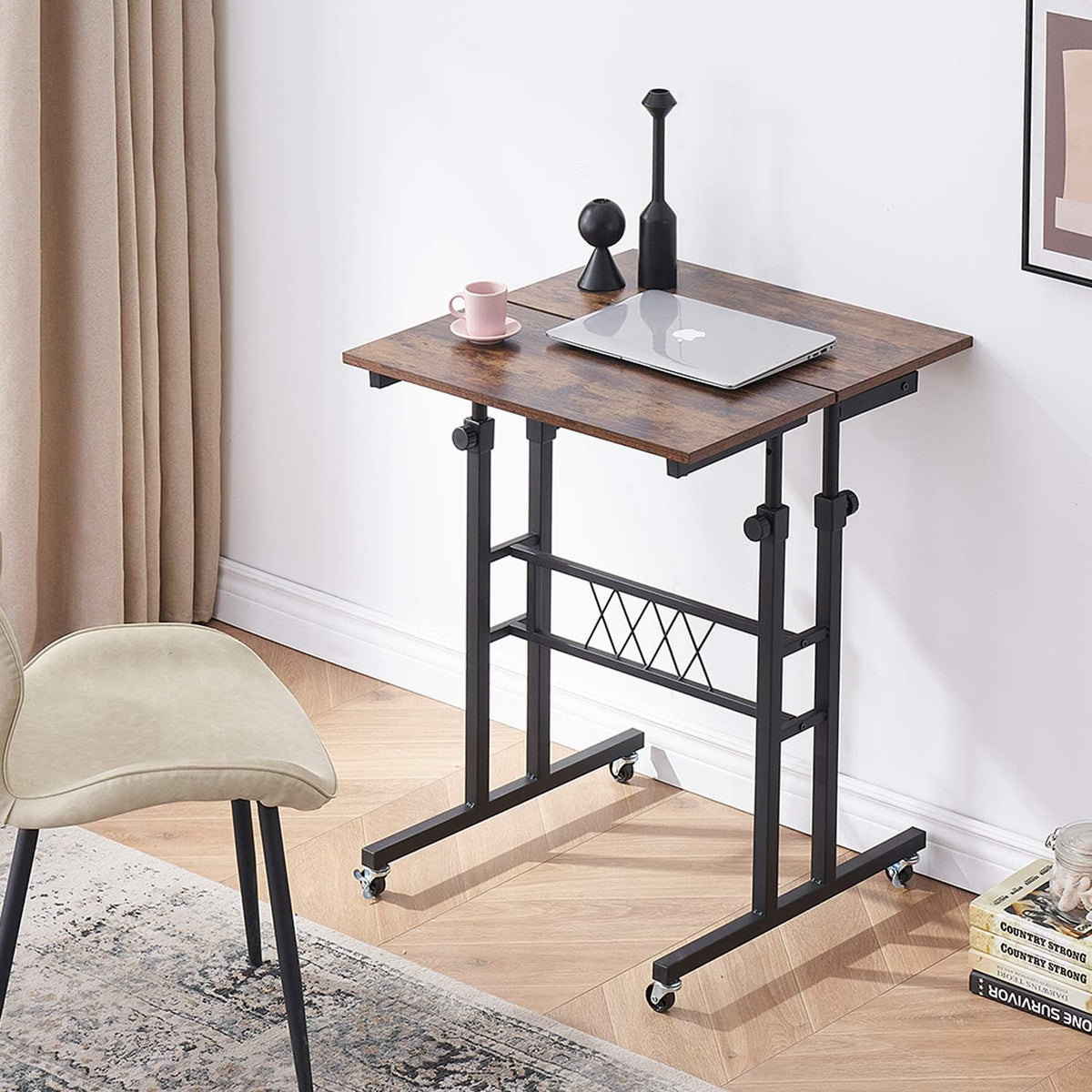 Black Wood Grain Adjustable Height Standing Desk Y568938