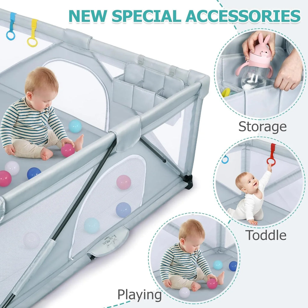 Foldable Large Play Pen with 2 Storage Bags 50 Balls (71" × 59") T688