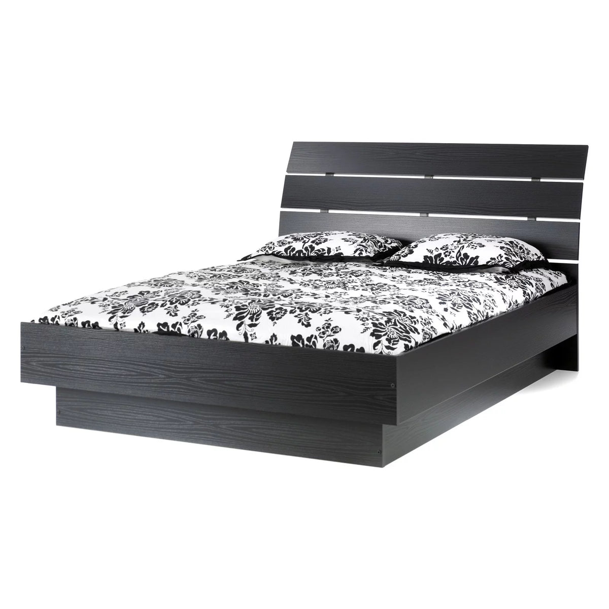 Queen Bed with Slats Black Woodgrain Z6874