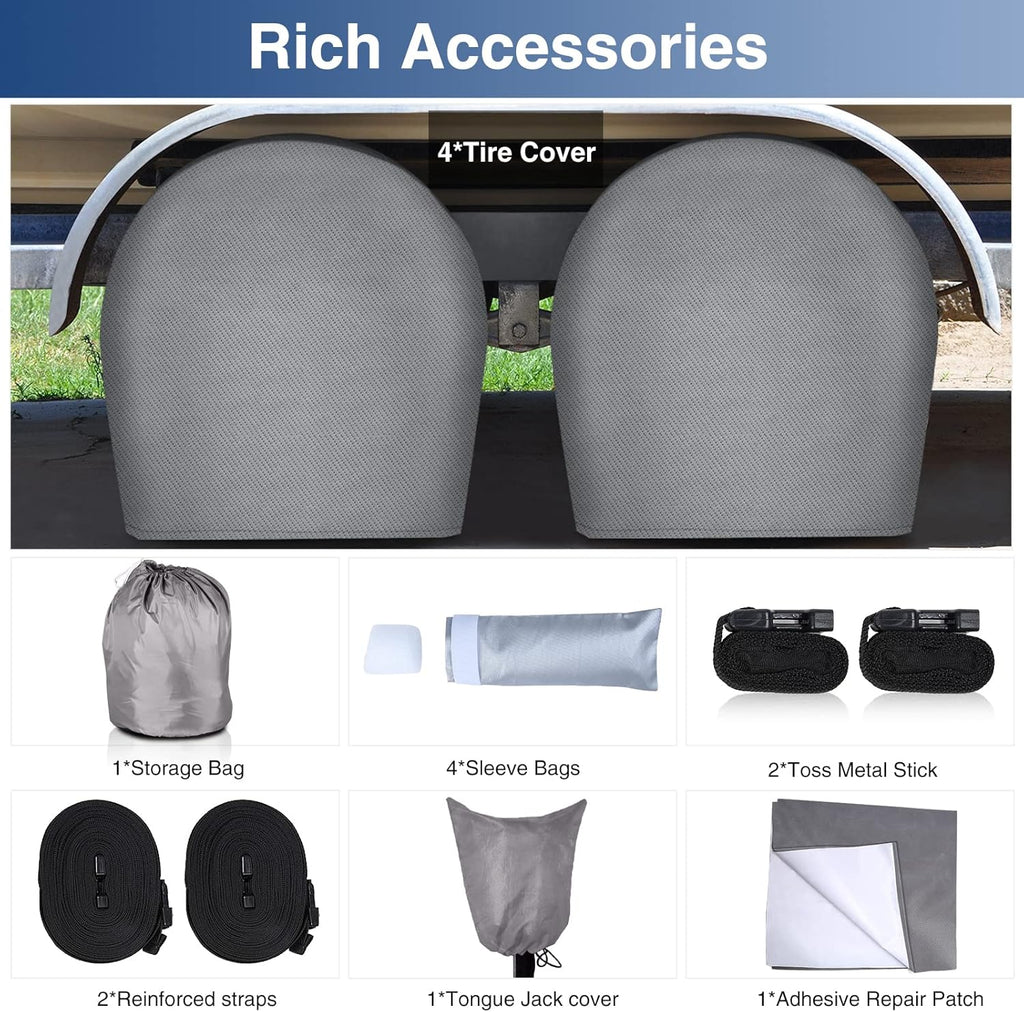 Waterproof 500D Travel Trailer Cover with 4 Tire Covers, Tongue Jack Cover P7122