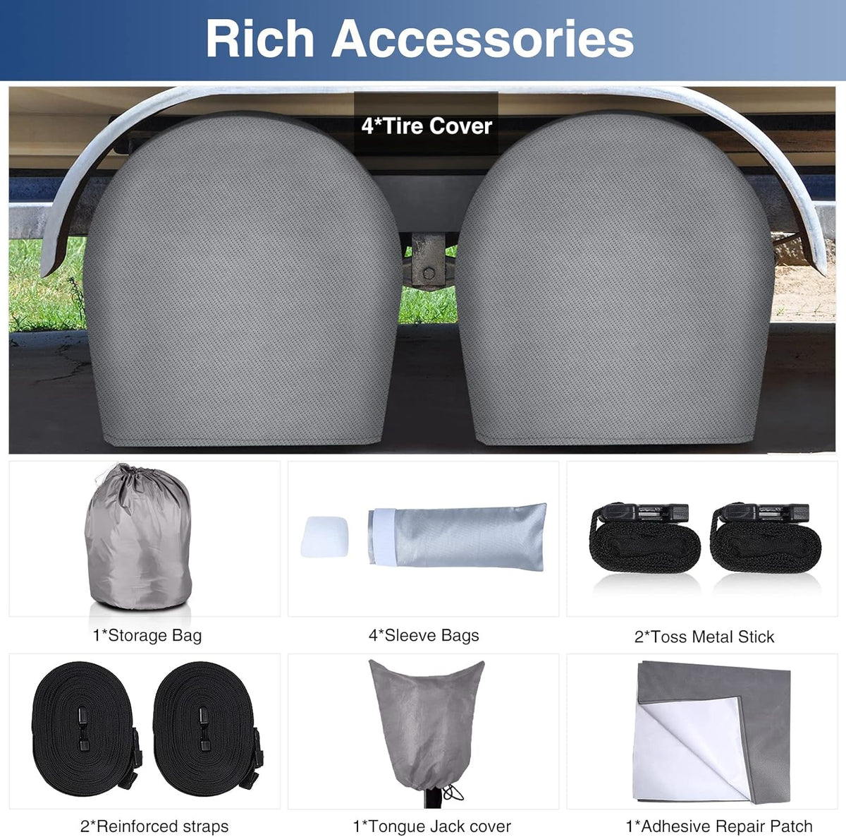 Waterproof 500D Travel Trailer Cover with 4 Tire Covers, Tongue Jack Cover P7122