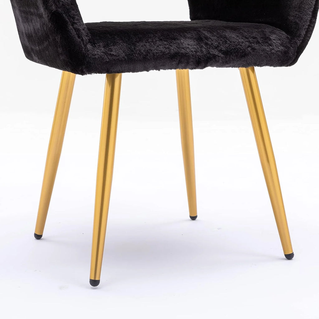 Faux Fur Vanity Chair with Wood Look Metal Legs F945011