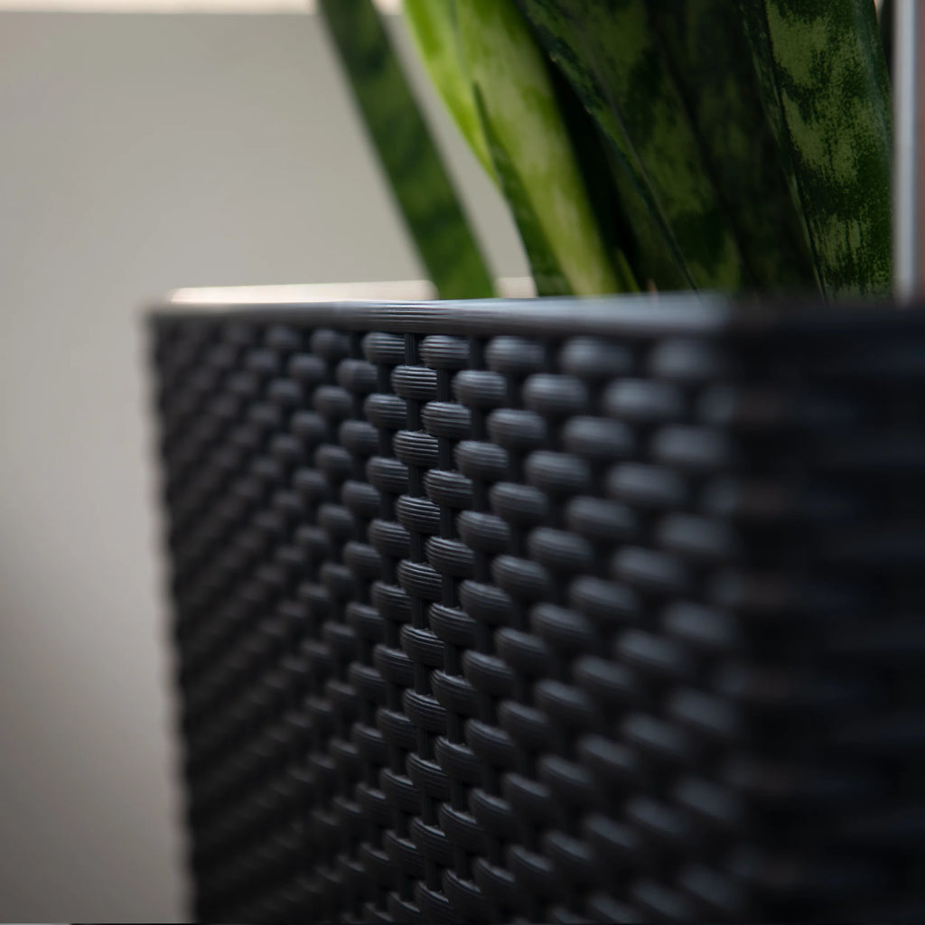 30" Black Rattan Self Watering Square Planter Pot E773