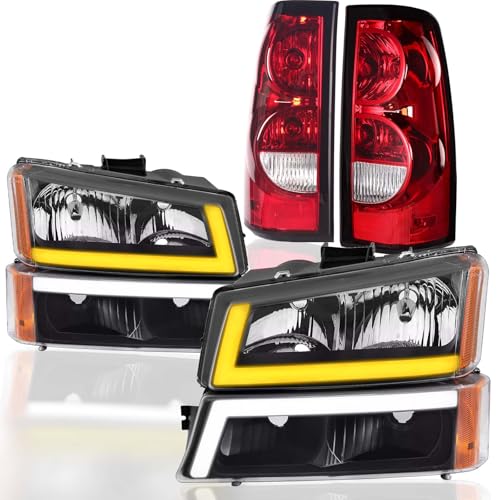 Headlights Assembly + Tail Lights Assembly Combo compatible with 2003-2006 Chevy Silverado C2238