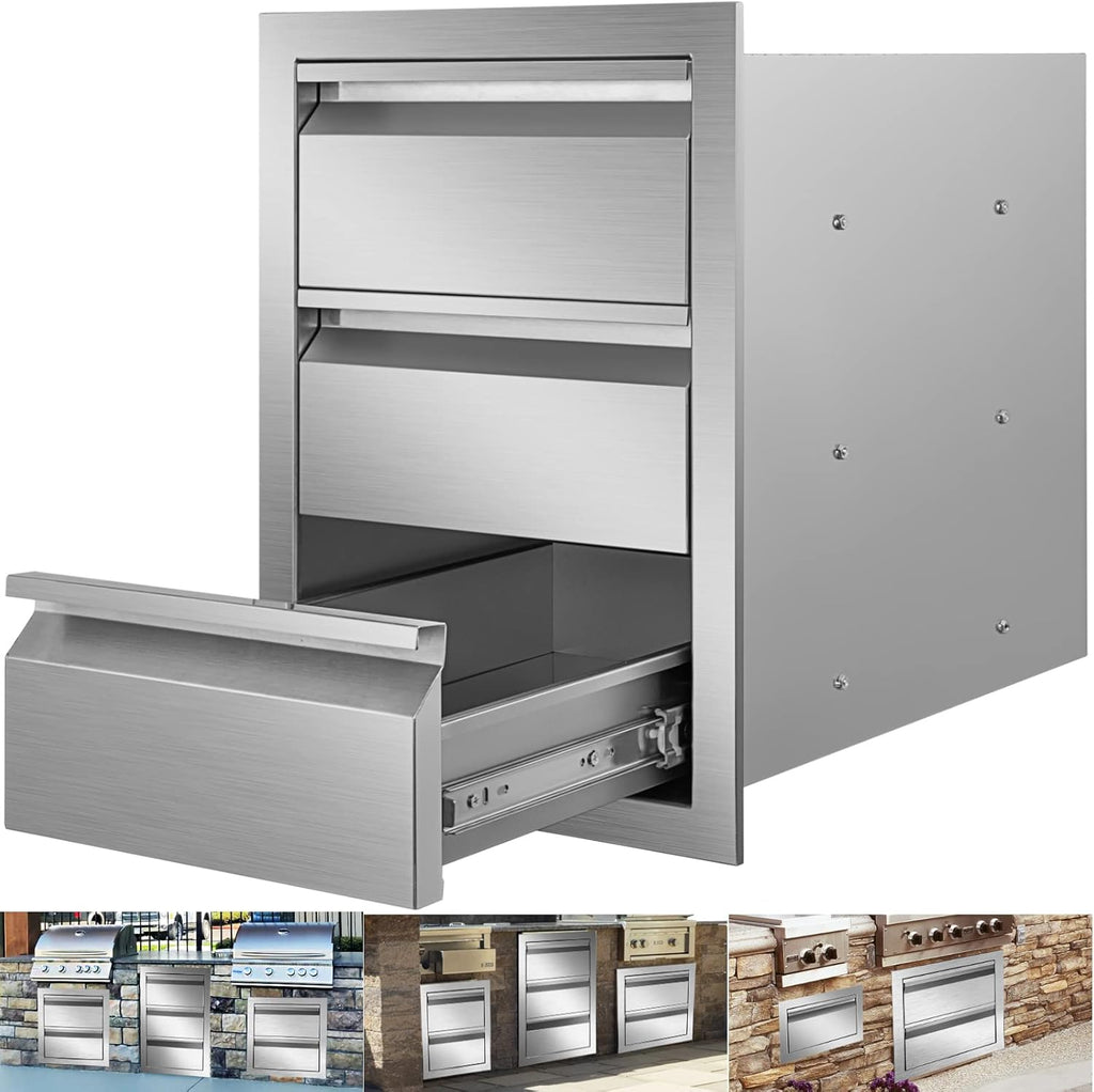 14 x 18 x 16 Inch SUS 304 Stainless Steel Double Access Drawers X803341