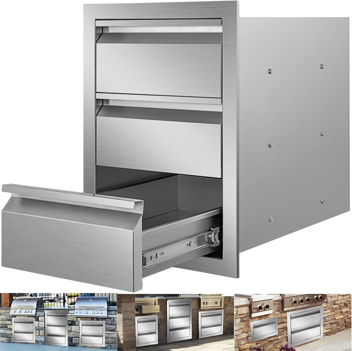 14 x 18 x 16 Inch SUS 304 Stainless Steel Double Access Drawers X803341