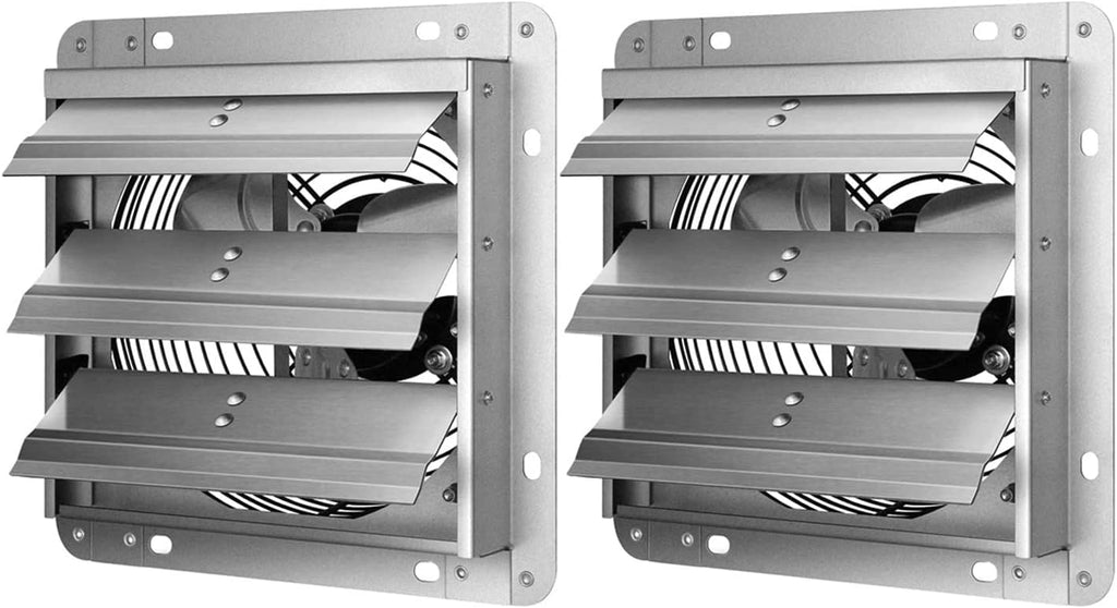 14 Inch Shutter Exhaust Fan Aluminum, 1650RPM, 1000 CFM, 2-Pack, Silver A66361