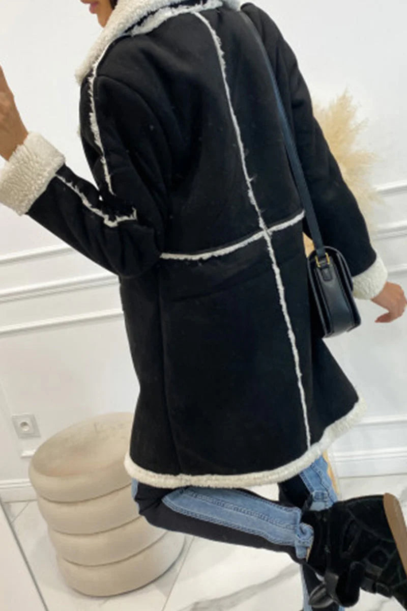 Solid Patchwork Pocket Half A Turtleneck Outerwear S119056