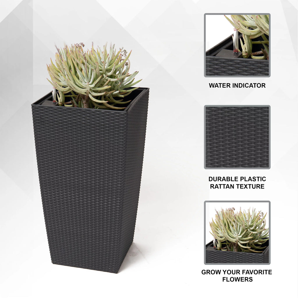 30" Black Rattan Self Watering Square Planter Pot E773