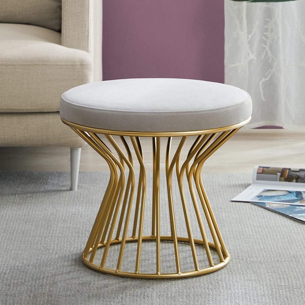 Gray Velvet Round Ottoman H853148